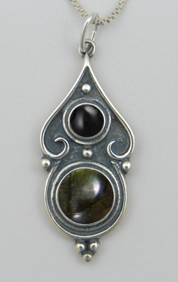Sterling Silver Romantic Necklace Spectrolite And Black Onyx